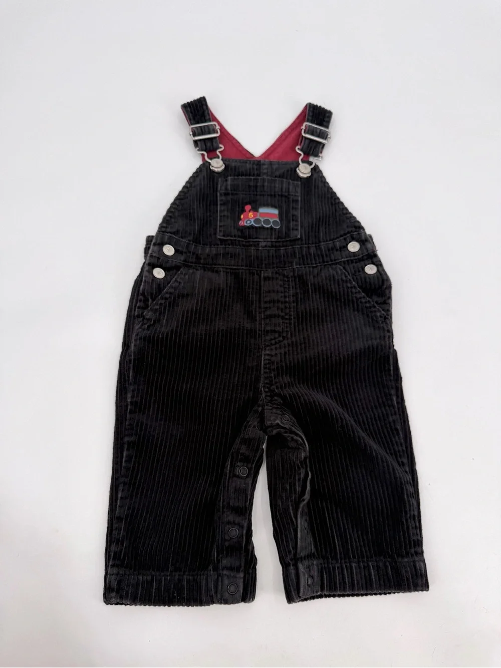 Gymboree Overalls Baby 6-12 Mos VTG Black Corduroy Toot Toot Train Holiday 2005